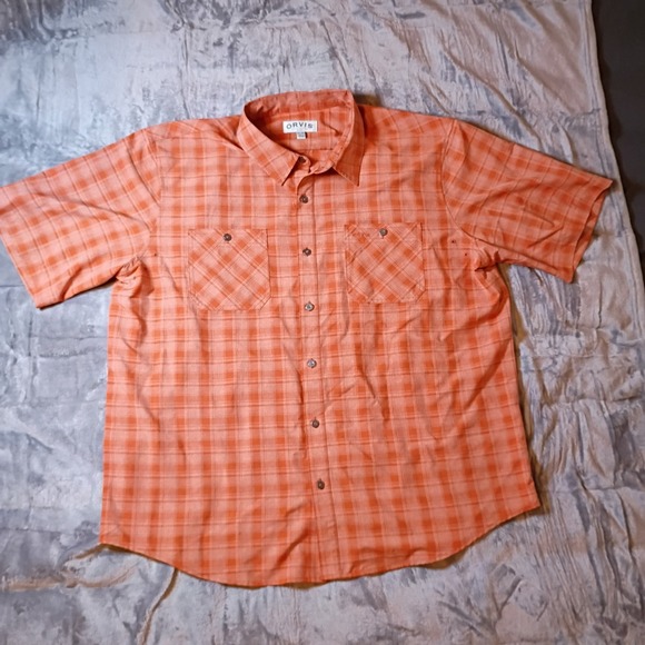 Orvis Other - Orvis‎ Mens XXL Orange Plaid Short Sleeve Button Down Fishing Shirt 1494392